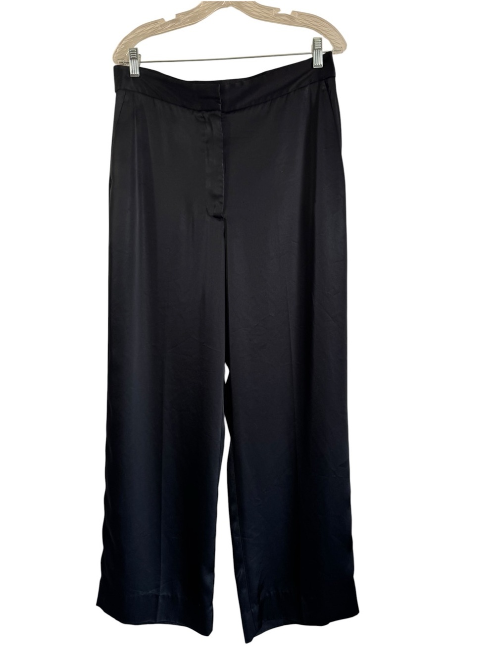 Aritzia Wilfred The Limitless Pant Satin Trousers Black Career Wide Leg Size 12 - Picture 3 of 16